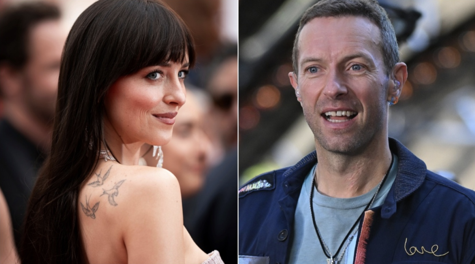 Dakota Johnson and Chris Martin attending a public event together during their relationship